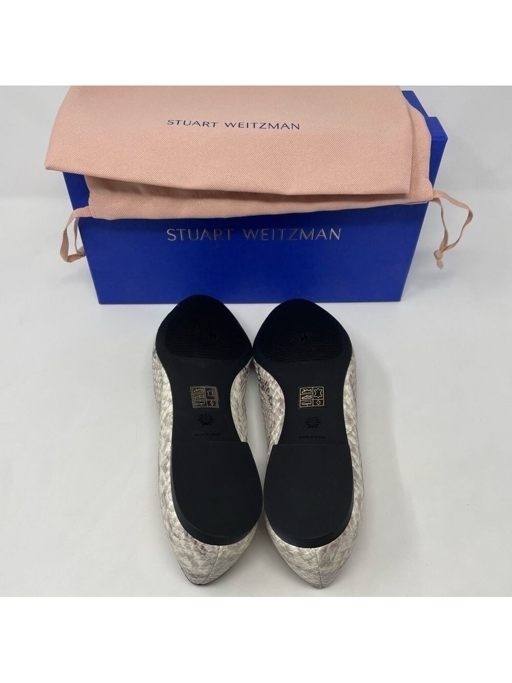 Nib Stuart Weitzman Gabby Ballet Leather Snakeskin Print Flats Roccia - Sz 7 - Picture 8 of 9